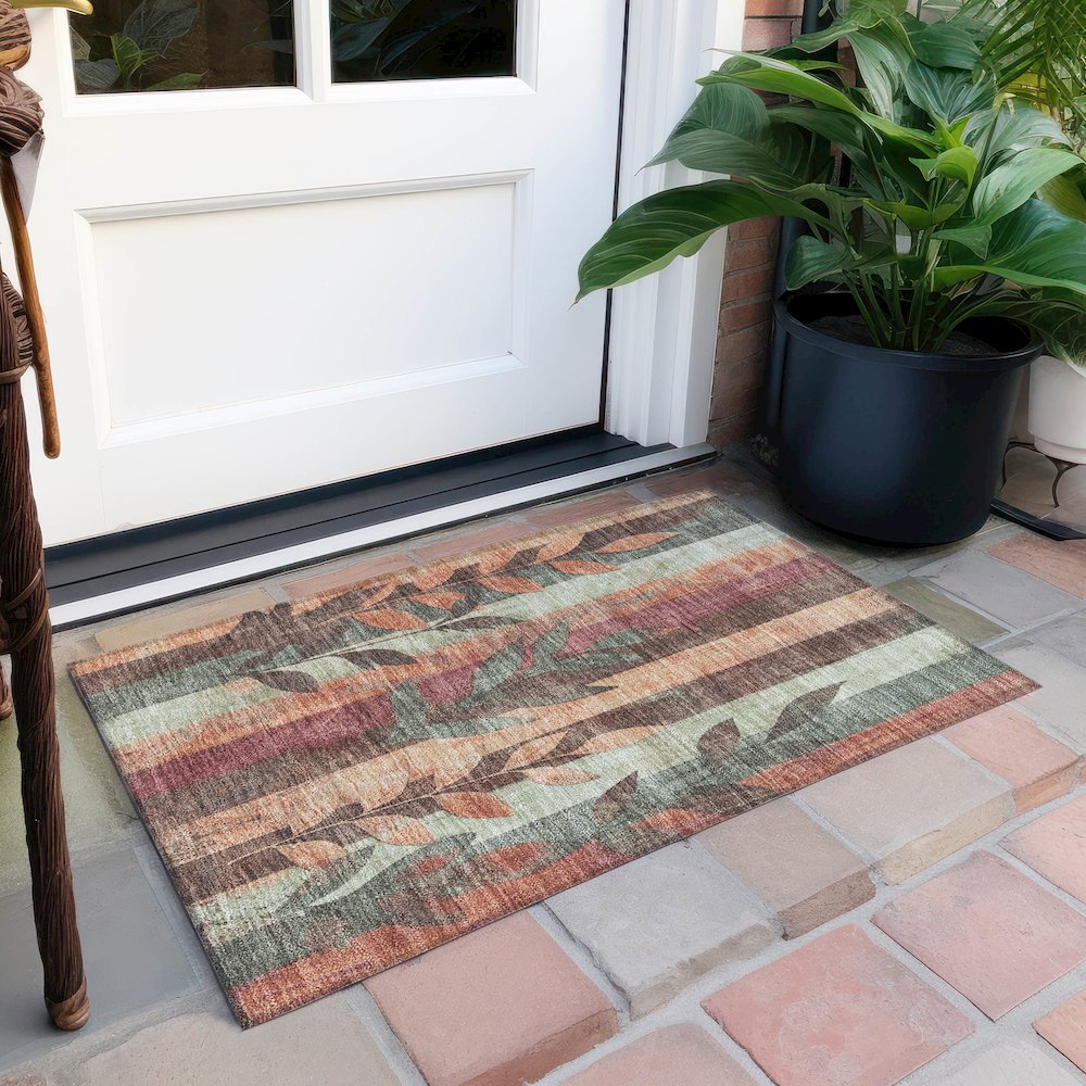 Machine Washable Indoor/Outdoor Chantille Terracotta 1'8" x 2'6" Rug. Picture 6