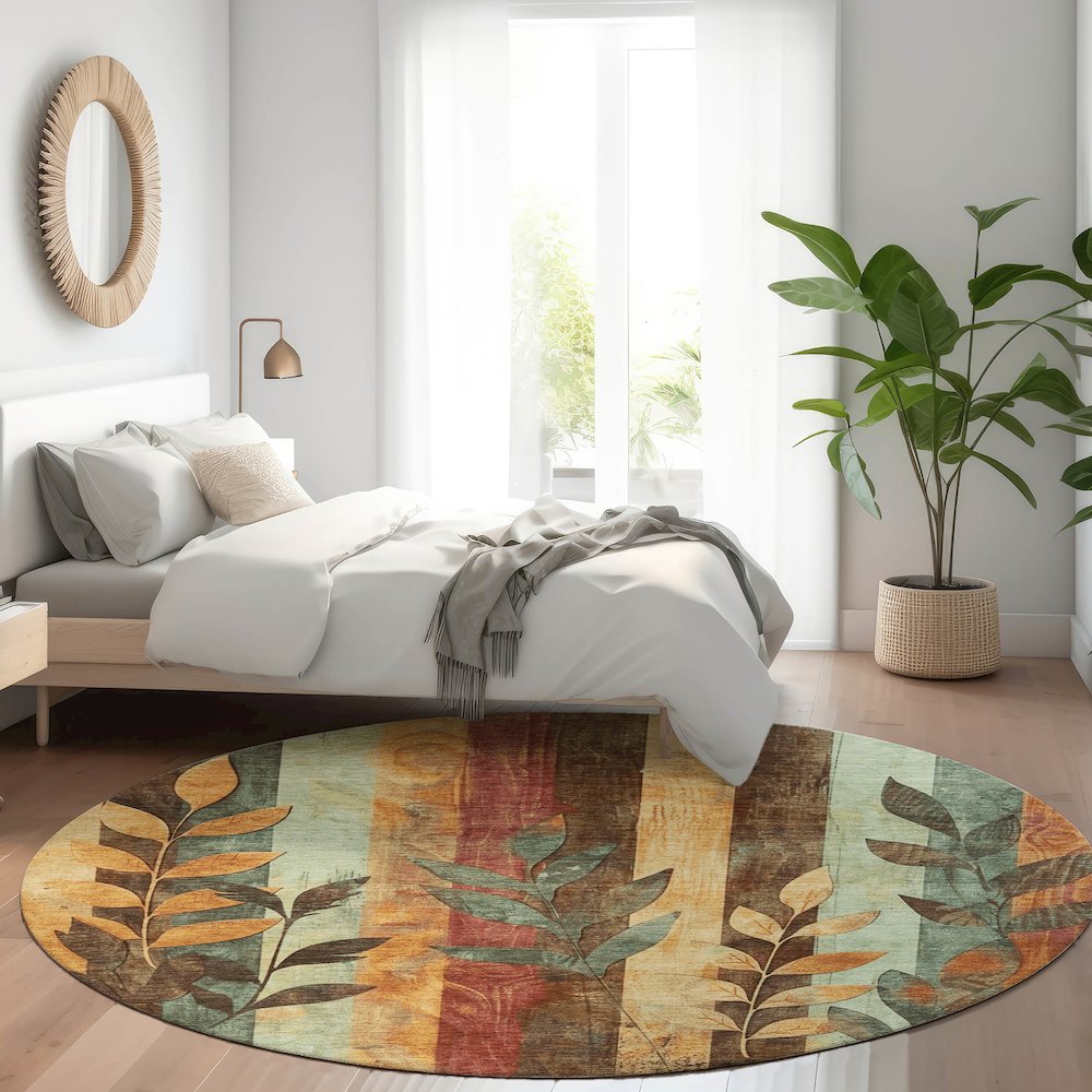 Machine Washable Indoor/Outdoor Chantille Wheat 8' x 8' Round Rug. Picture 5