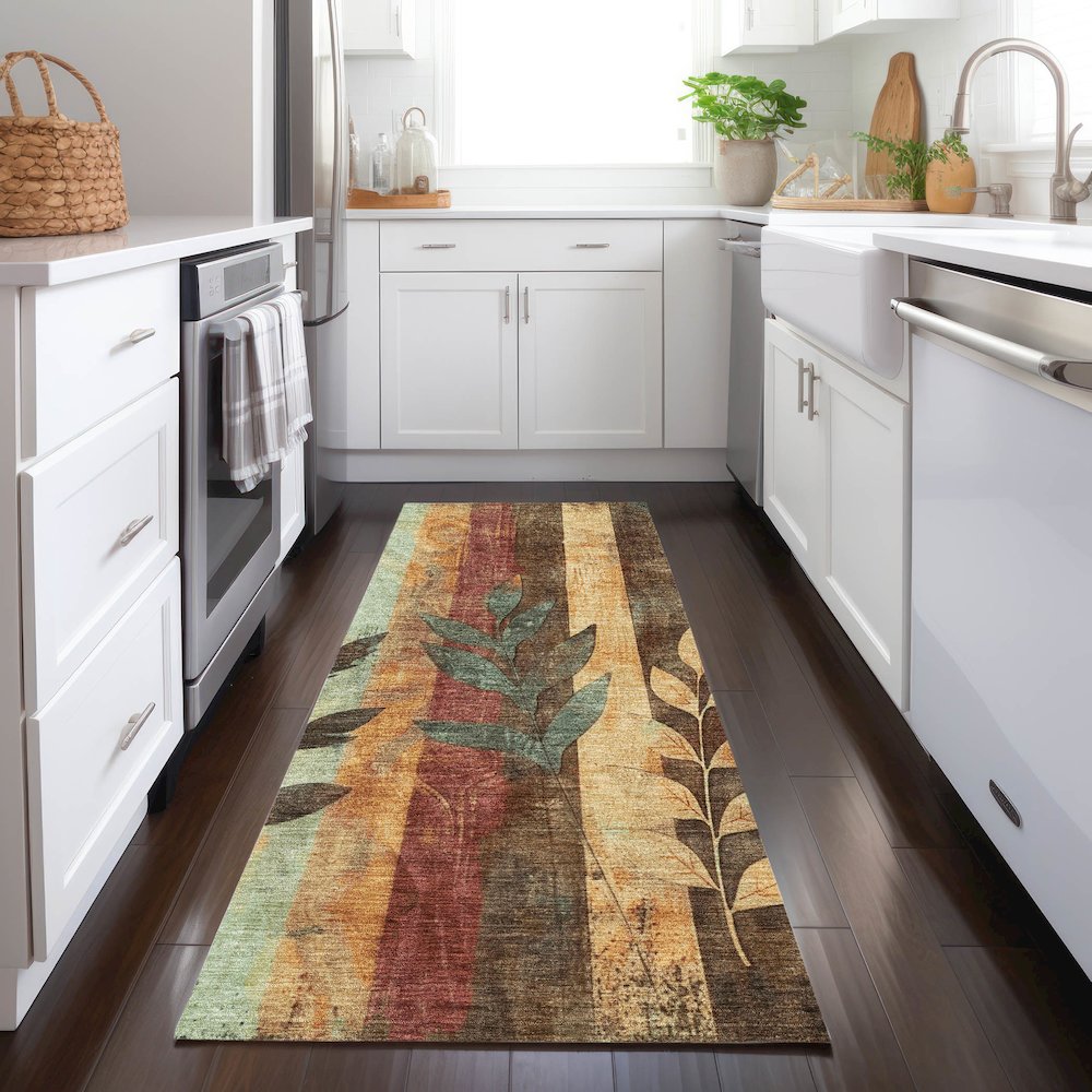 Machine Washable Indoor/Outdoor Chantille Wheat 2'3" x 7'6" Runner Rug. Picture 5