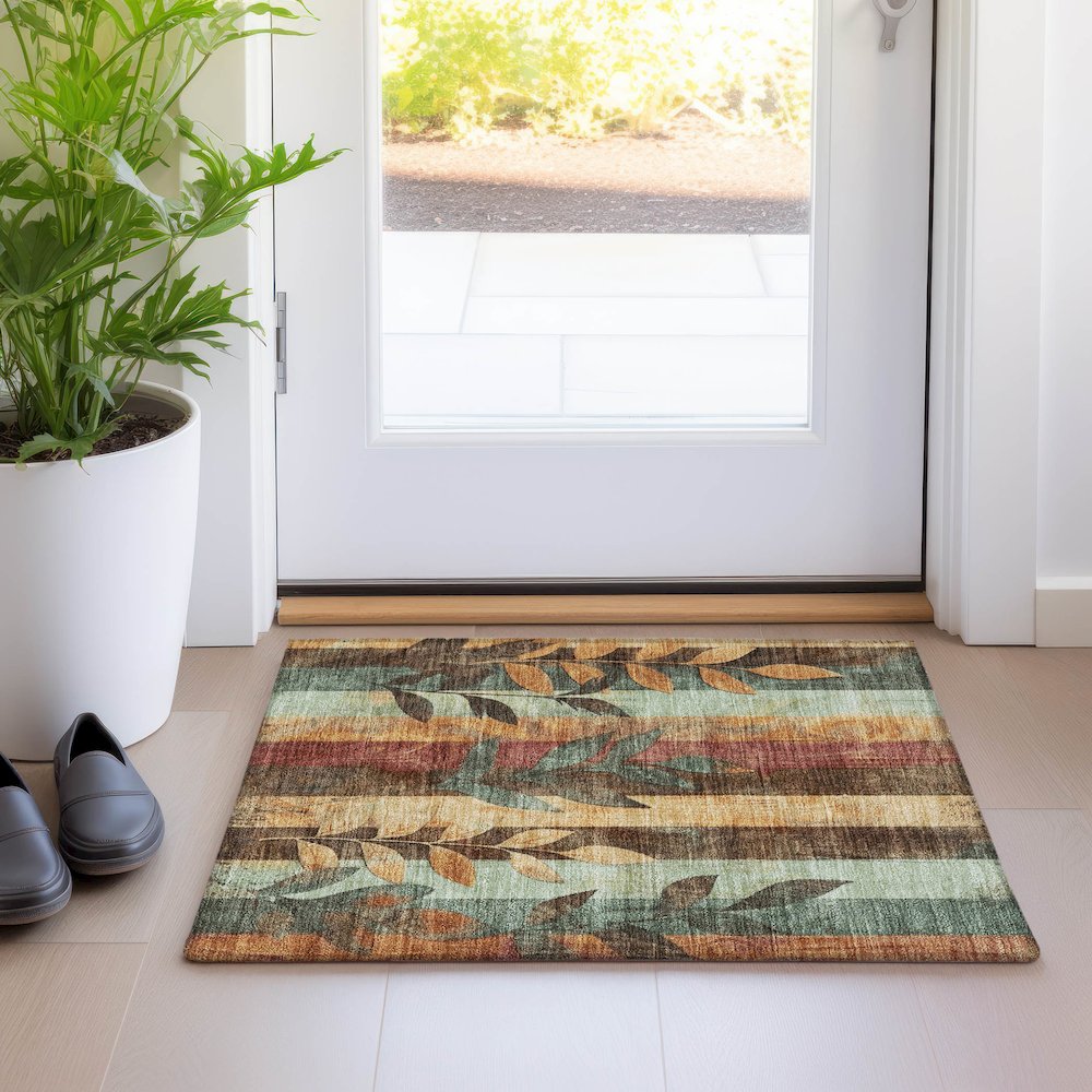 Machine Washable Indoor/Outdoor Chantille Wheat 1'8" x 2'6" Rug. Picture 5
