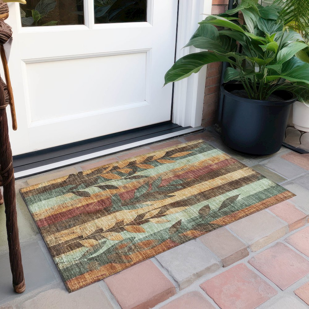 Machine Washable Indoor/Outdoor Chantille Wheat 1'8" x 2'6" Rug. Picture 6