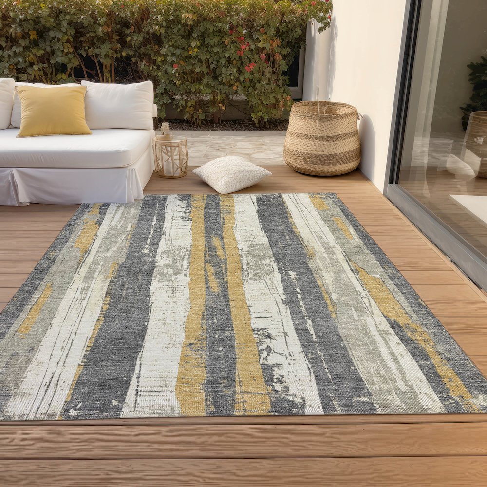 Machine Washable Indoor/Outdoor Chantille Gold 2'6" x 3'10" Rug. Picture 8