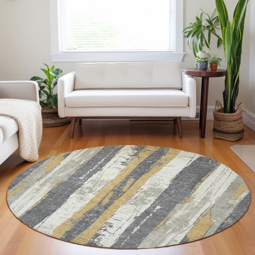 Machine Washable Indoor/Outdoor Chantille Gold 8' x 8' Round Rug. Picture 5