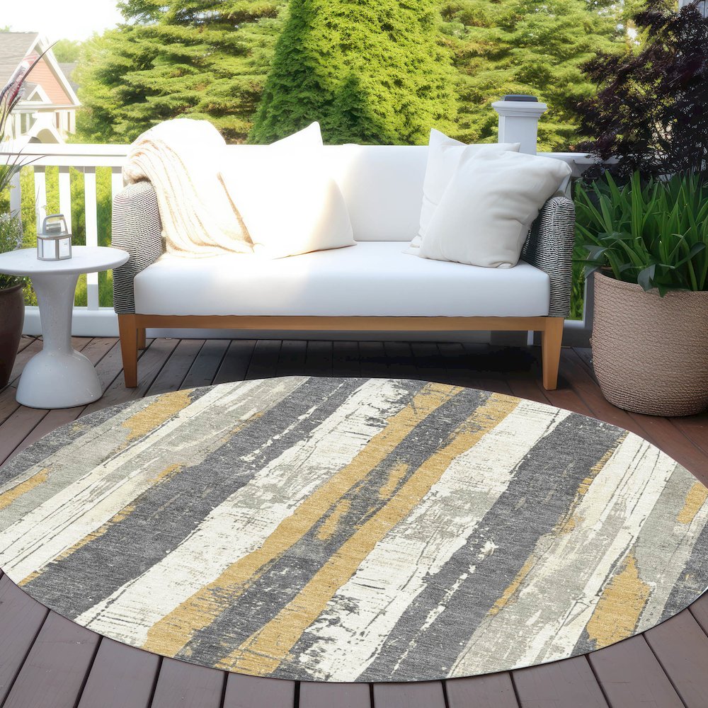 Machine Washable Indoor/Outdoor Chantille Gold 8' x 8' Round Rug. Picture 6
