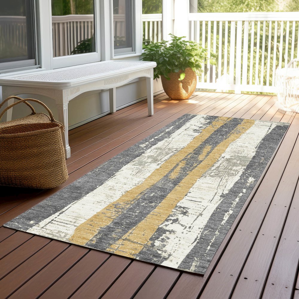 Machine Washable Indoor/Outdoor Chantille Gold 2'3" x 7'6" Runner Rug. Picture 6