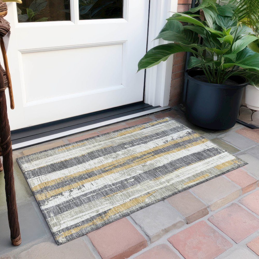 Machine Washable Indoor/Outdoor Chantille Gold 1'8" x 2'6" Rug. Picture 6