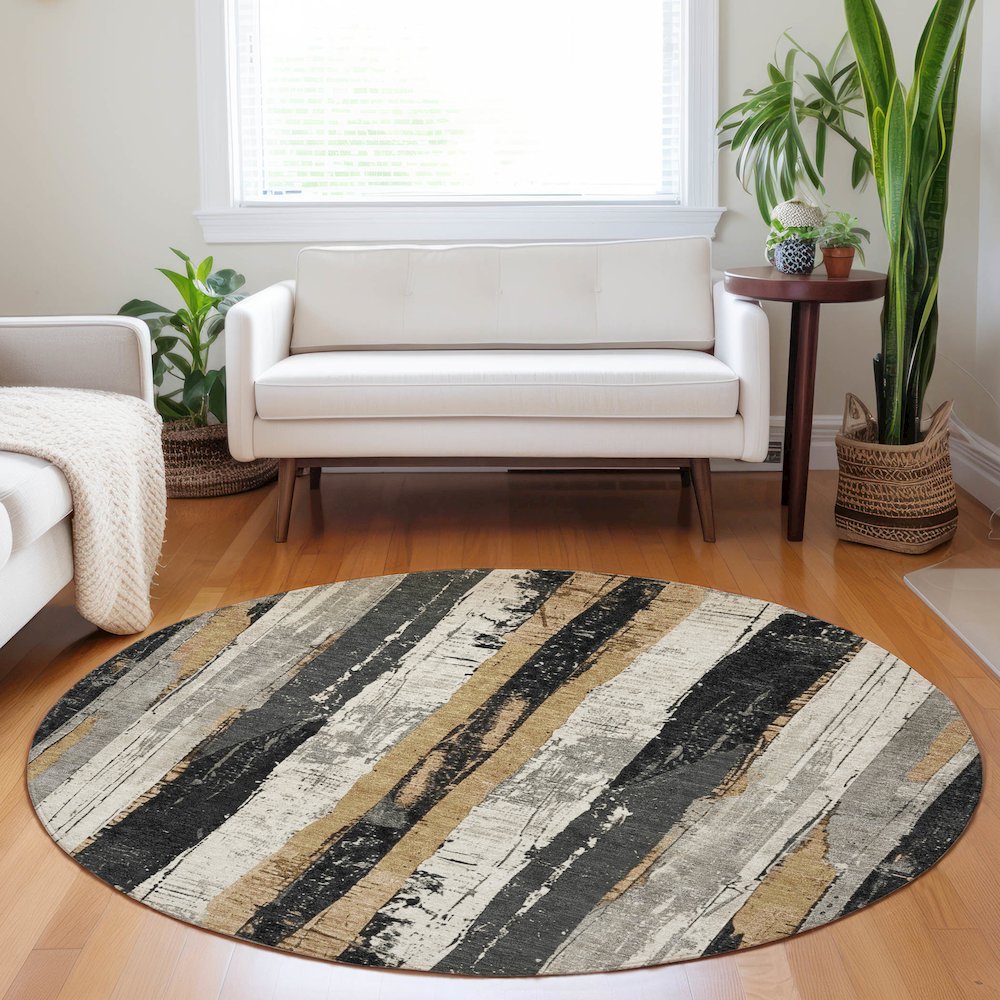 Machine Washable Indoor/Outdoor Chantille Taupe 8' x 8' Round Rug. Picture 5