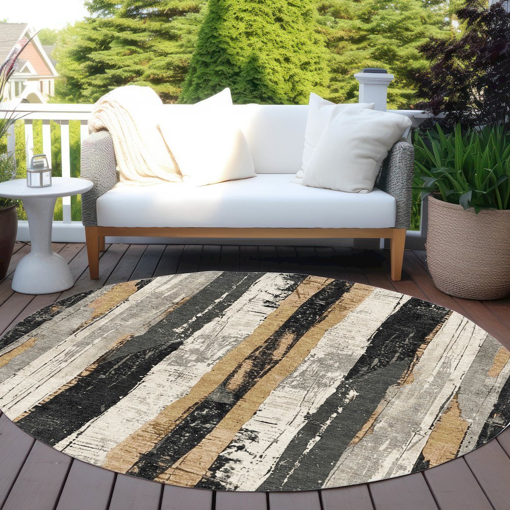 Machine Washable Indoor/Outdoor Chantille Taupe 8' x 8' Round Rug. Picture 6