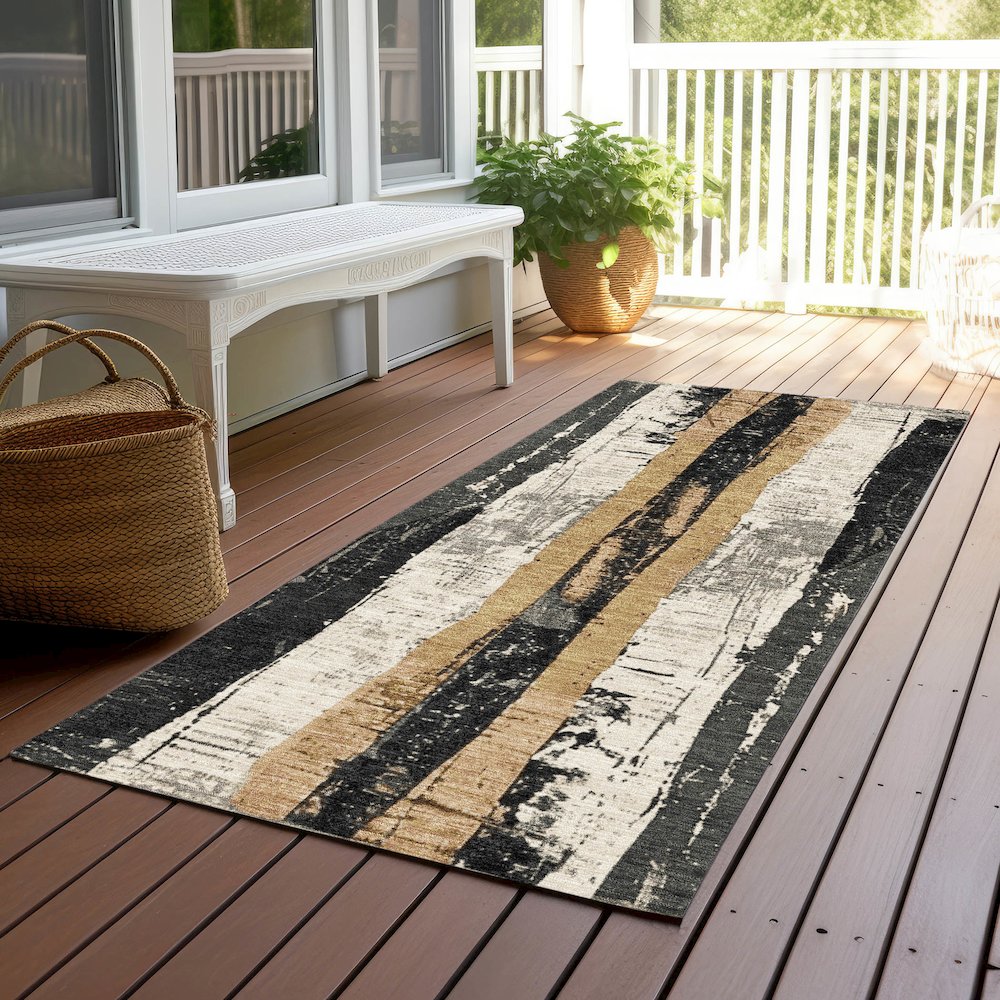 Machine Washable Indoor/Outdoor Chantille Taupe 2'3" x 7'6" Runner Rug. Picture 6