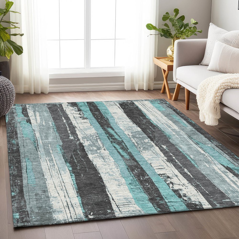 Machine Washable Indoor/Outdoor Chantille Teal 2'6" x 3'10" Rug. Picture 5