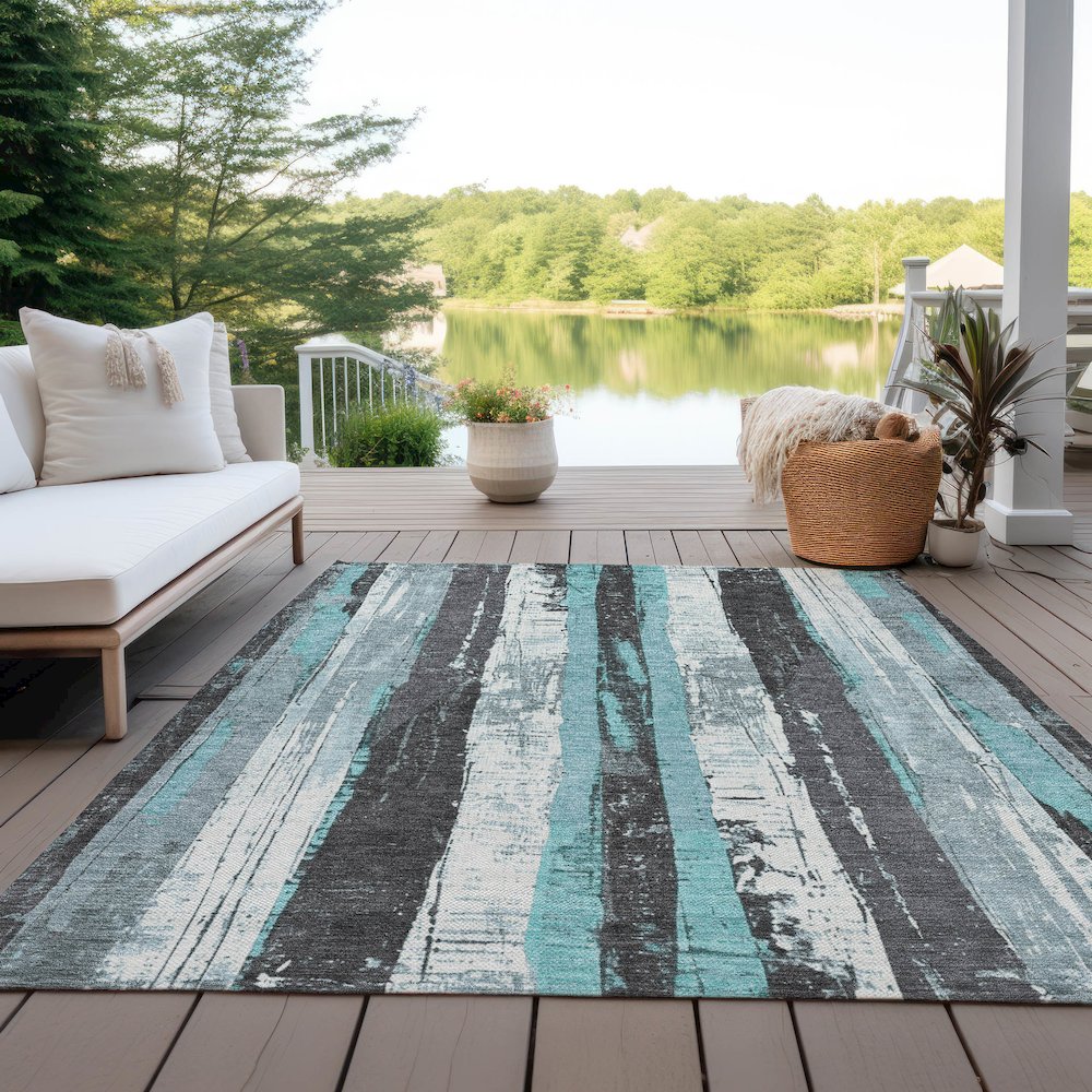 Machine Washable Indoor/Outdoor Chantille Teal 2'6" x 3'10" Rug. Picture 7