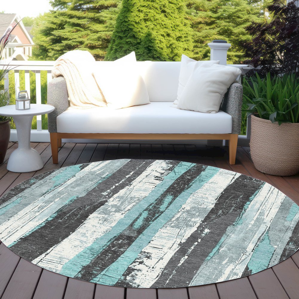 Machine Washable Indoor/Outdoor Chantille Teal 8' x 8' Round Rug. Picture 6