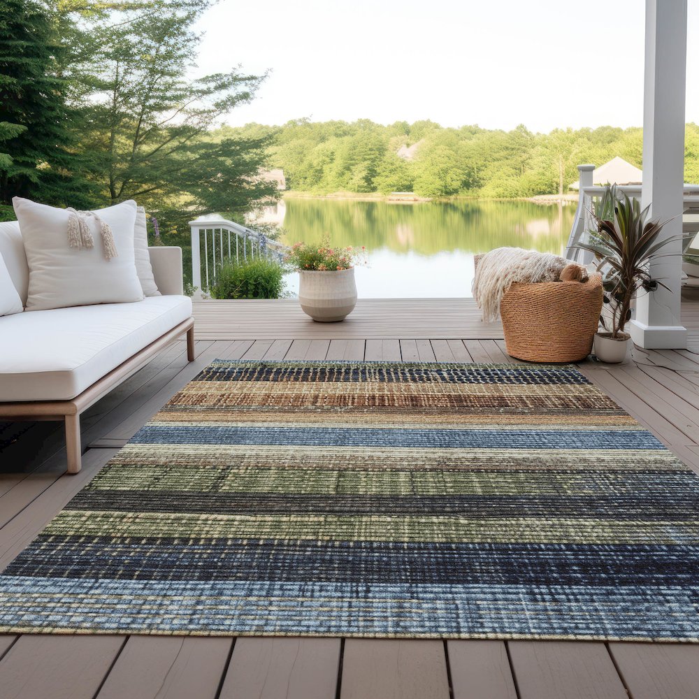 Machine Washable Indoor/Outdoor Chantille Blue 2'6" x 3'10" Rug. Picture 7