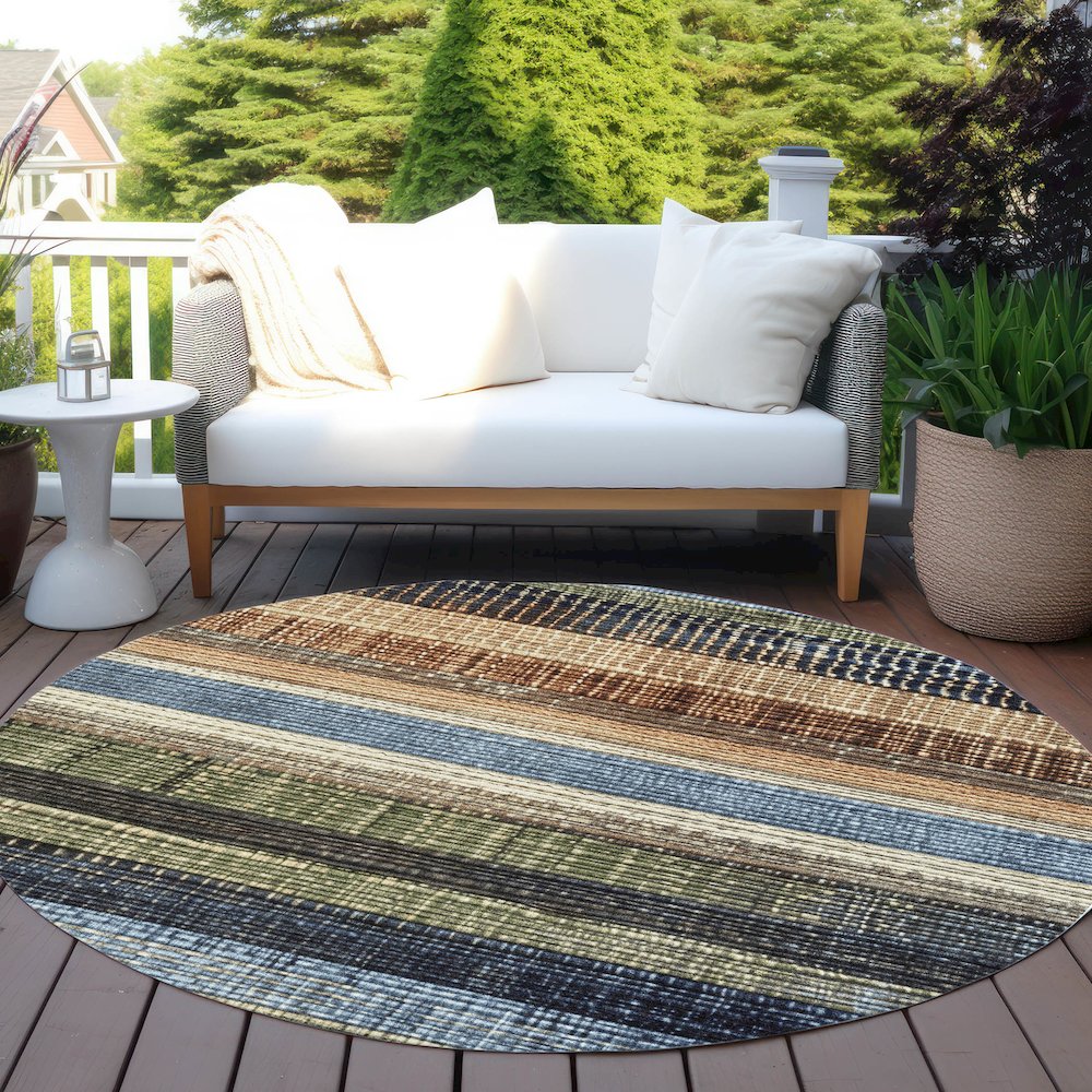 Machine Washable Indoor/Outdoor Chantille Blue 8' x 8' Round Rug. Picture 6