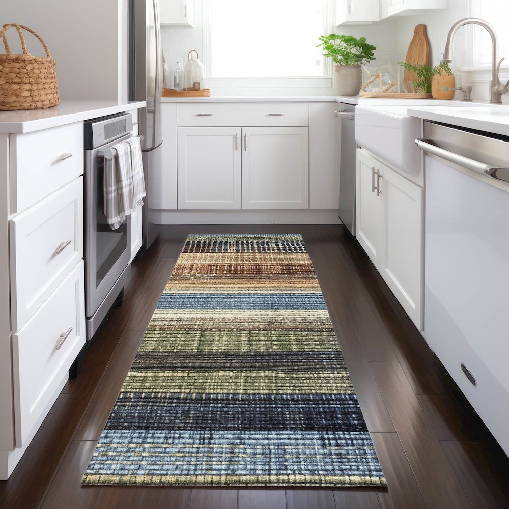 Machine Washable Indoor/Outdoor Chantille Blue 2'3" x 7'6" Runner Rug. Picture 5