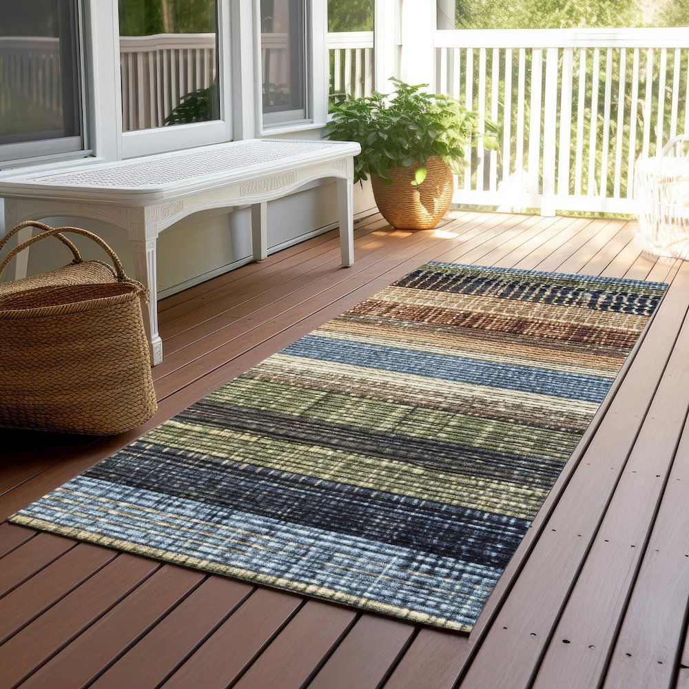 Machine Washable Indoor/Outdoor Chantille Blue 2'3" x 7'6" Runner Rug. Picture 6