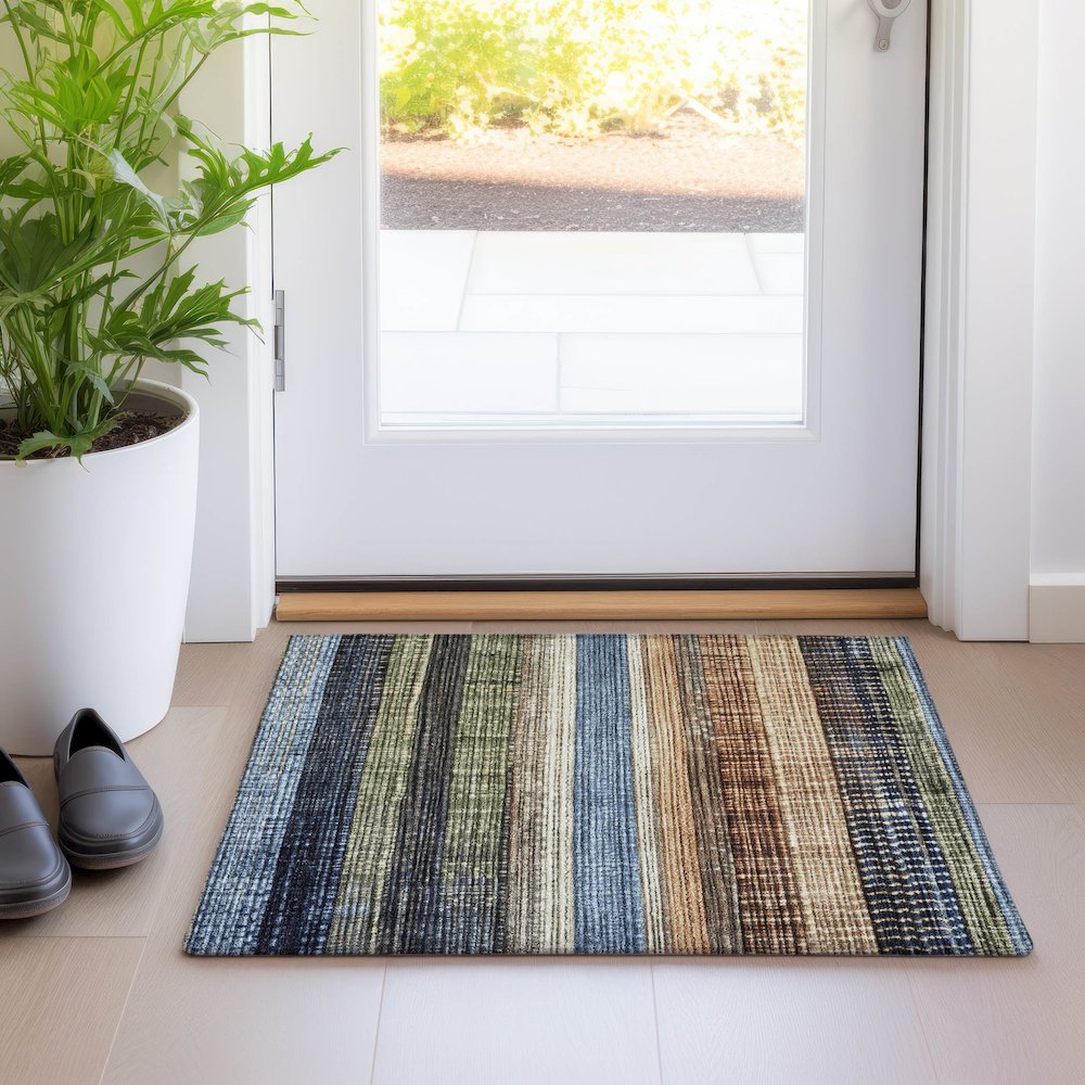 Machine Washable Indoor/Outdoor Chantille Blue 1'8" x 2'6" Rug. Picture 5