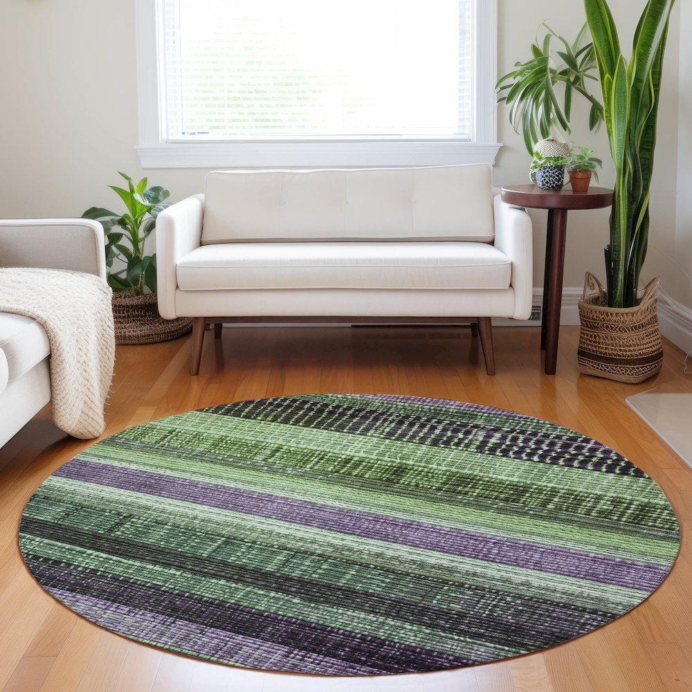 Machine Washable Indoor/Outdoor Chantille Purple 8' x 8' Round Rug. Picture 5