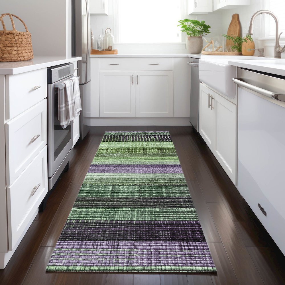 Machine Washable Indoor/Outdoor Chantille Purple 2'3" x 7'6" Runner Rug. Picture 5