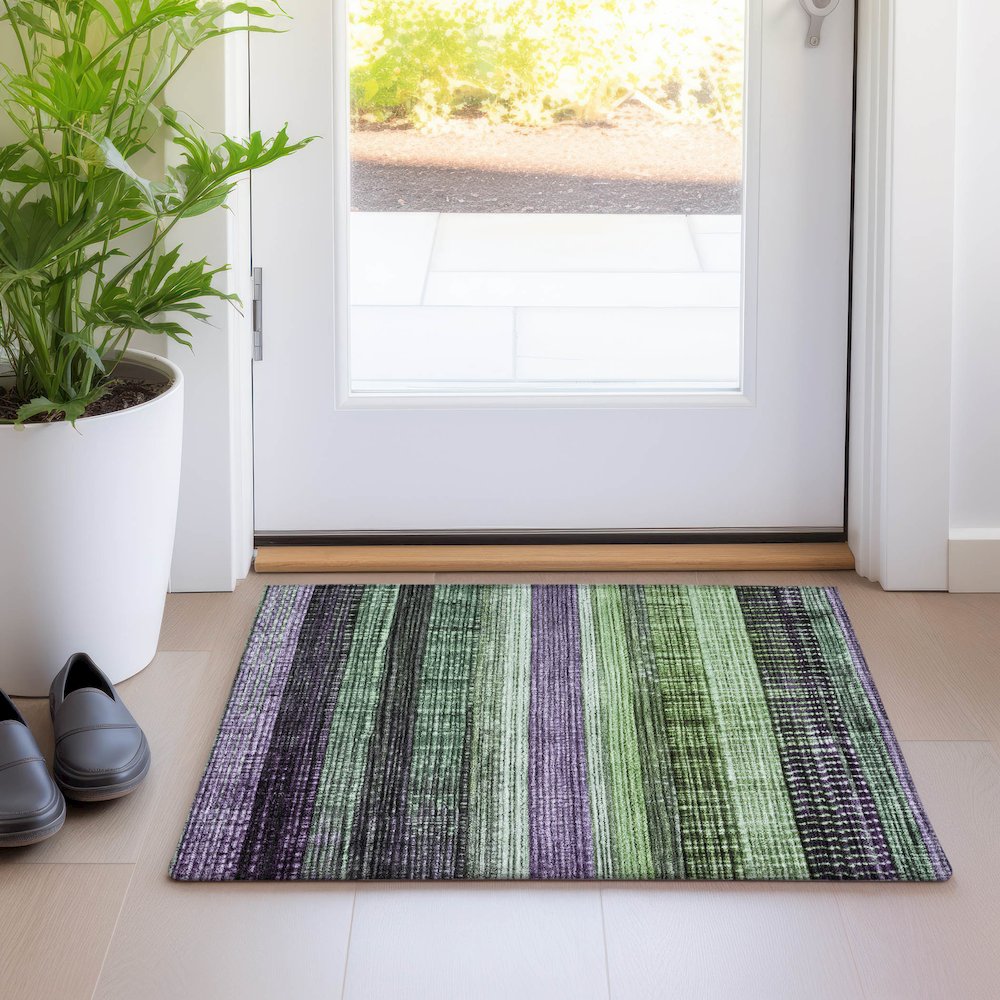 Machine Washable Indoor/Outdoor Chantille Purple 1'8" x 2'6" Rug. Picture 5
