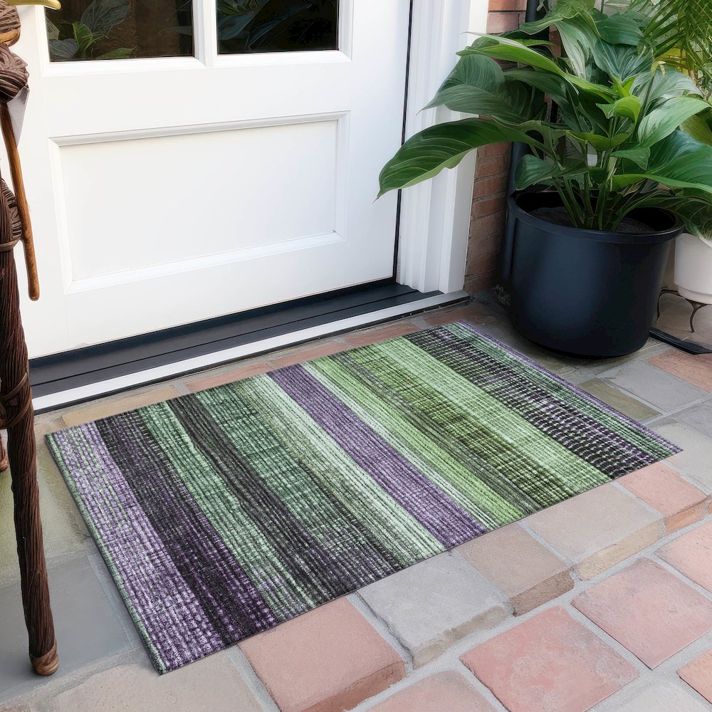 Machine Washable Indoor/Outdoor Chantille Purple 1'8" x 2'6" Rug. Picture 6