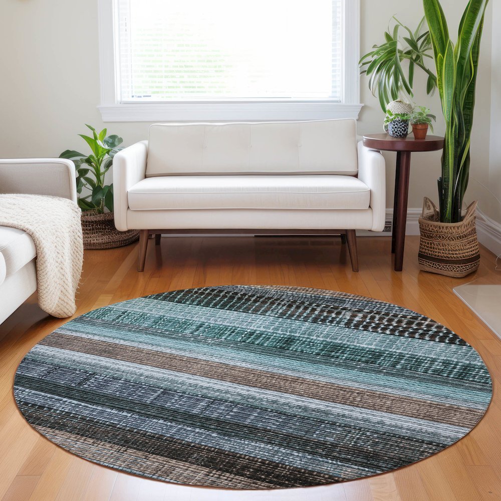 Machine Washable Indoor/Outdoor Chantille Teal 8' x 8' Round Rug. Picture 5