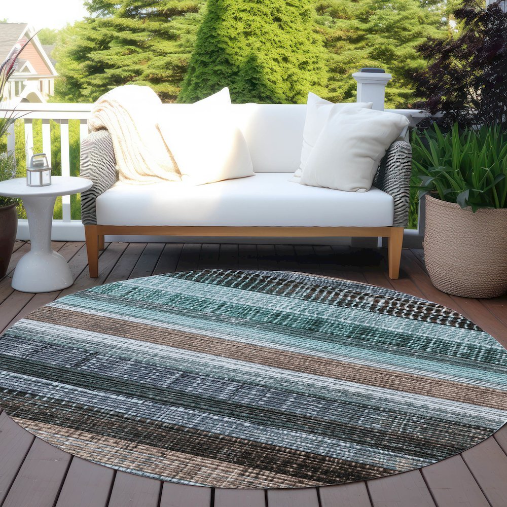 Machine Washable Indoor/Outdoor Chantille Teal 8' x 8' Round Rug. Picture 6