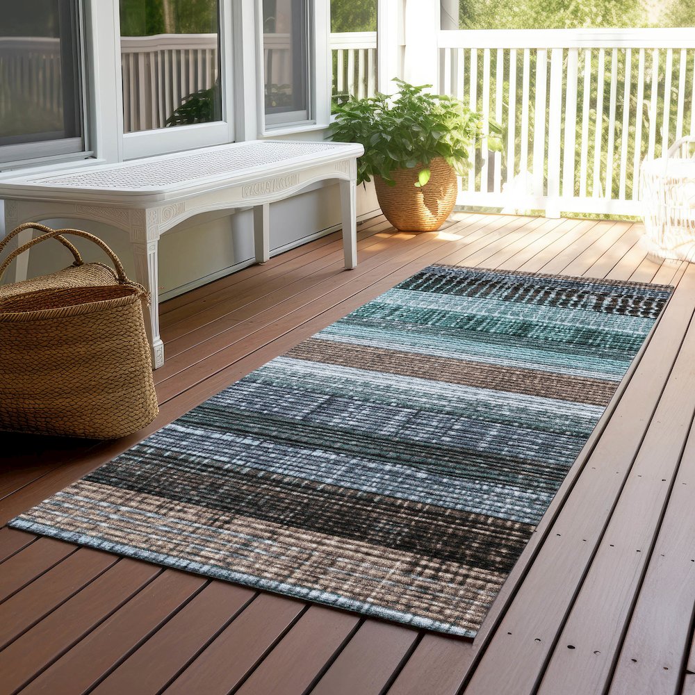 Machine Washable Indoor/Outdoor Chantille Teal 2'3" x 7'6" Runner Rug. Picture 6