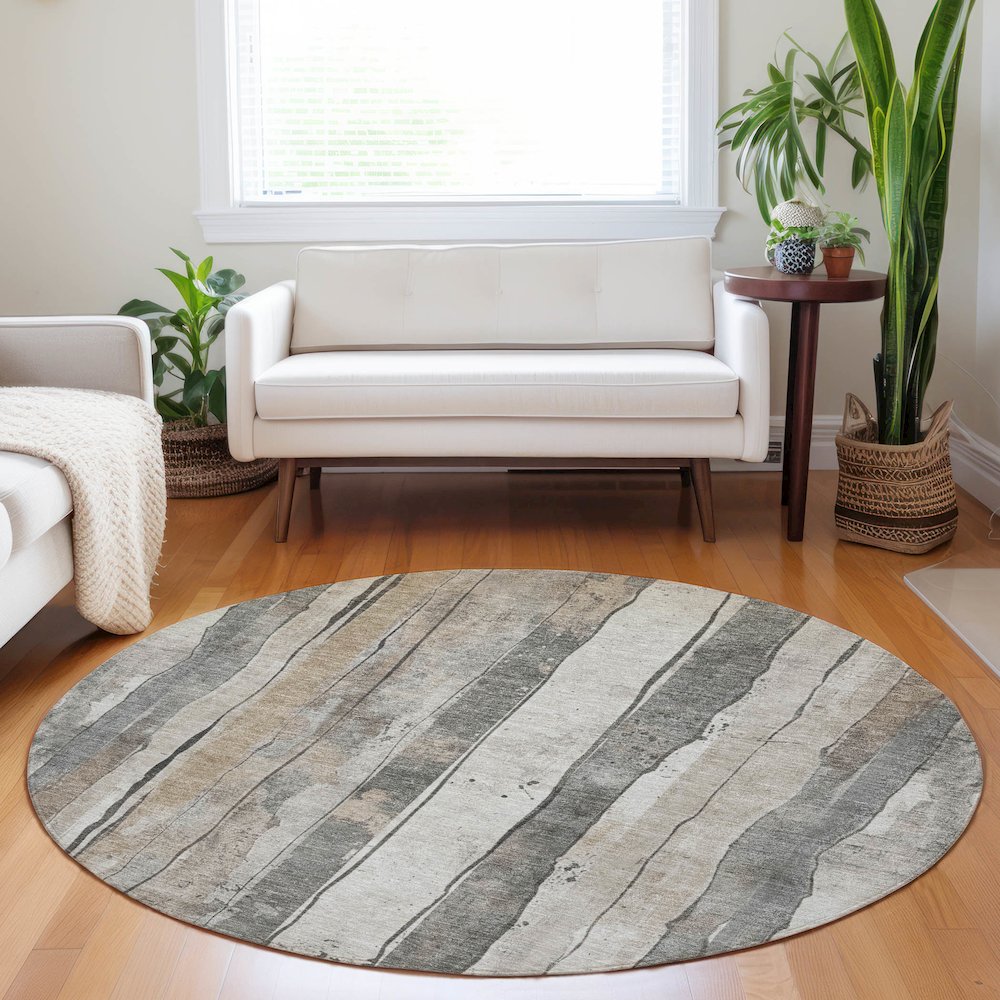 Machine Washable Indoor/Outdoor Chantille Putty 8' x 8' Round Rug. Picture 5