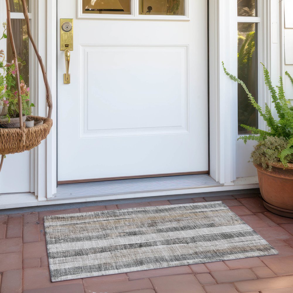 Machine Washable Indoor/Outdoor Chantille Putty 1'8" x 2'6" Rug. Picture 6