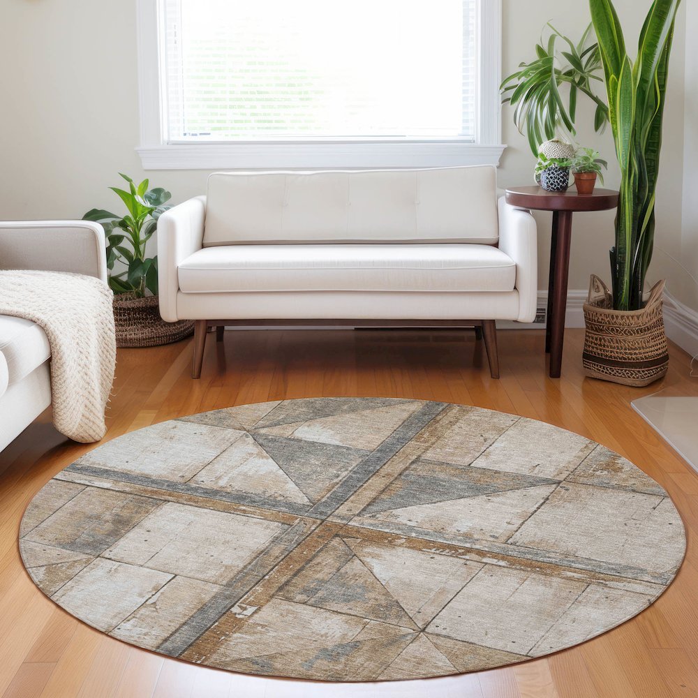 Machine Washable Indoor/Outdoor Chantille Copper 8' x 8' Round Rug. Picture 5
