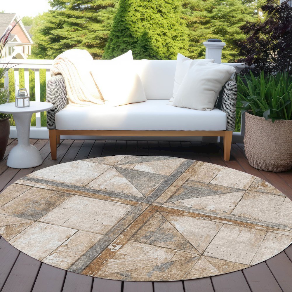Machine Washable Indoor/Outdoor Chantille Copper 8' x 8' Round Rug. Picture 6