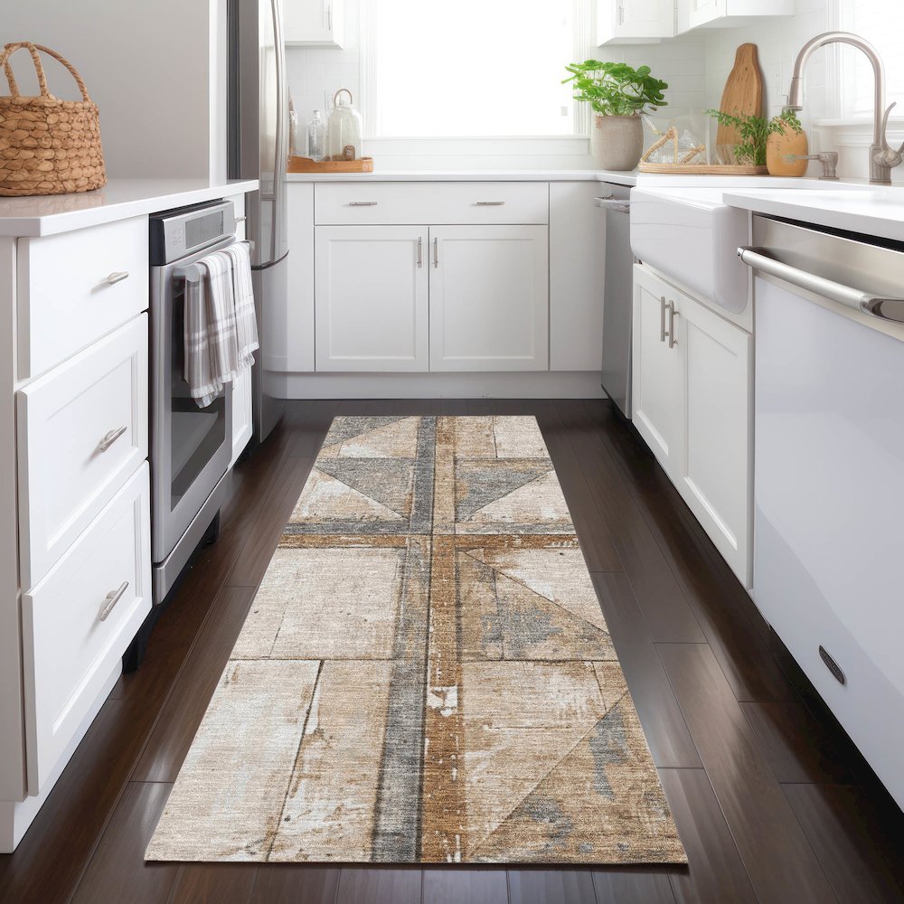 Machine Washable Indoor/Outdoor Chantille Copper 2'3" x 7'6" Runner Rug. Picture 5