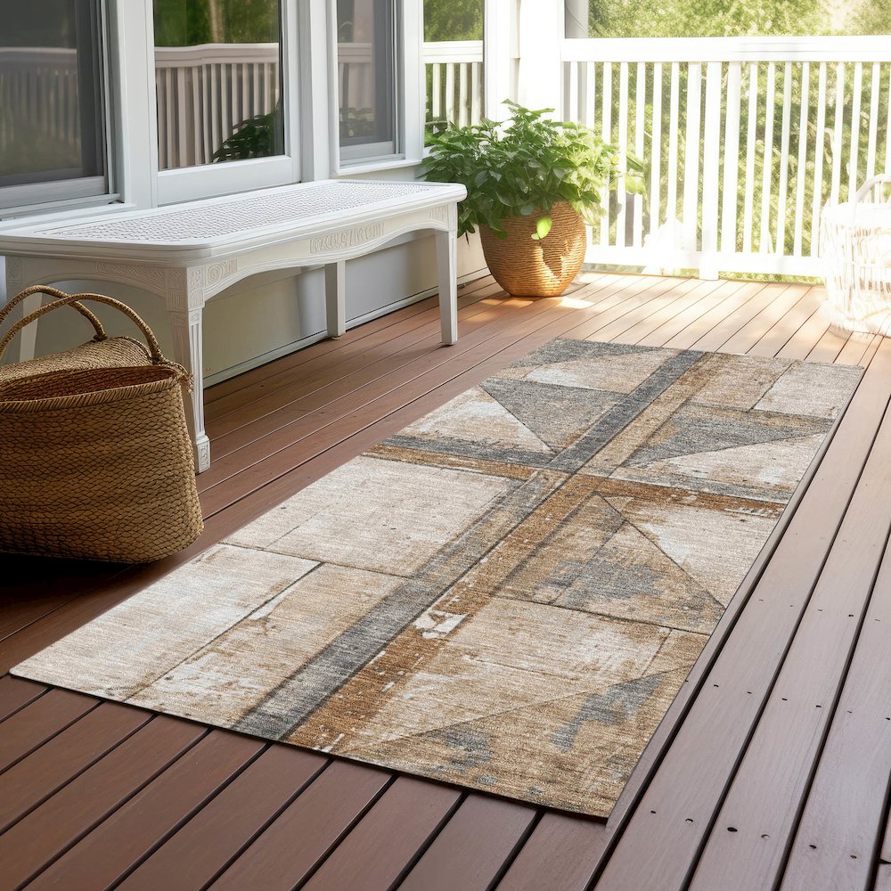 Machine Washable Indoor/Outdoor Chantille Copper 2'3" x 7'6" Runner Rug. Picture 6