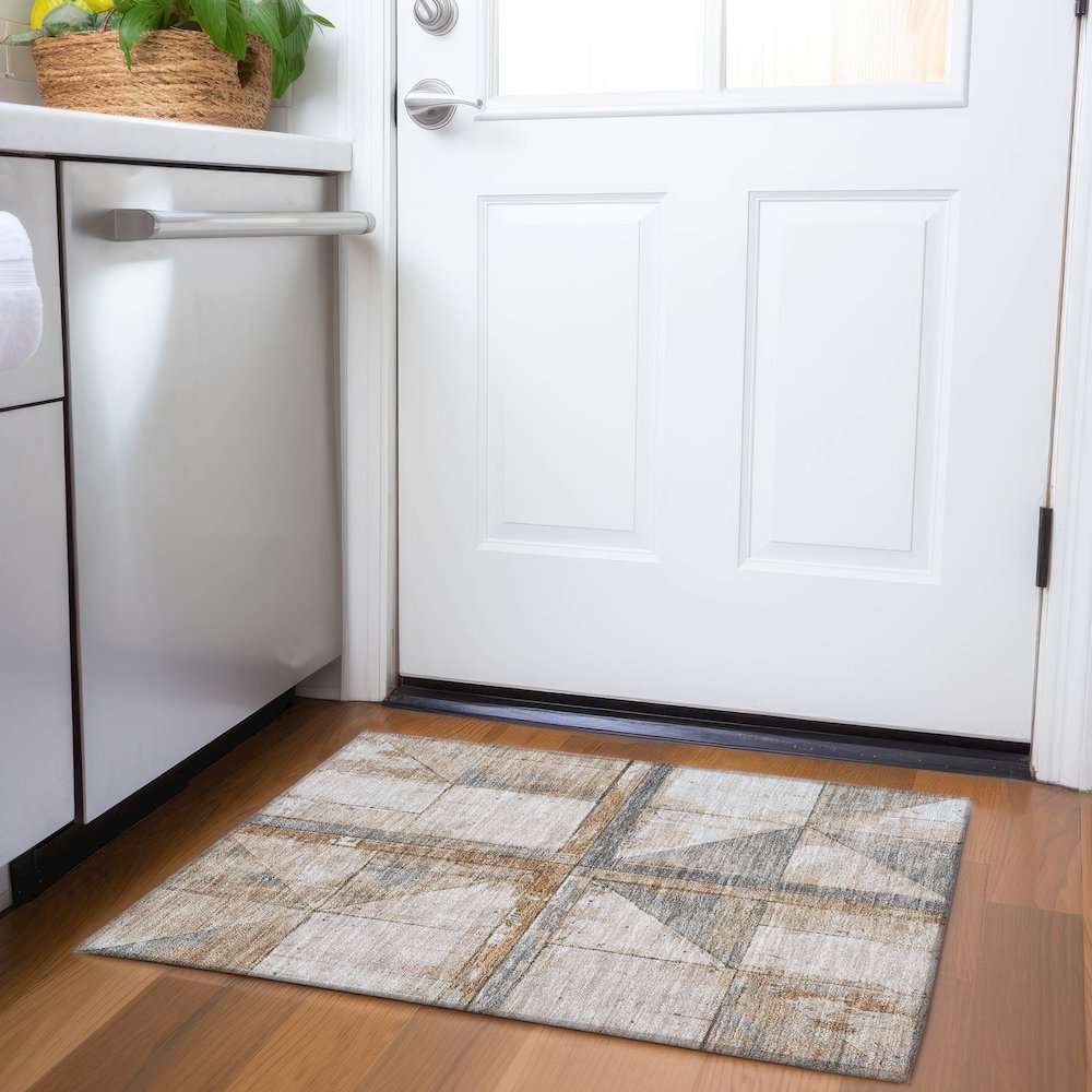Machine Washable Indoor/Outdoor Chantille Copper 1'8" x 2'6" Rug. Picture 5