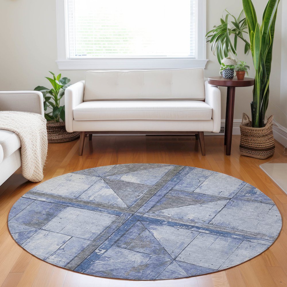 Machine Washable Indoor/Outdoor Chantille Denim 8' x 8' Round Rug. Picture 5