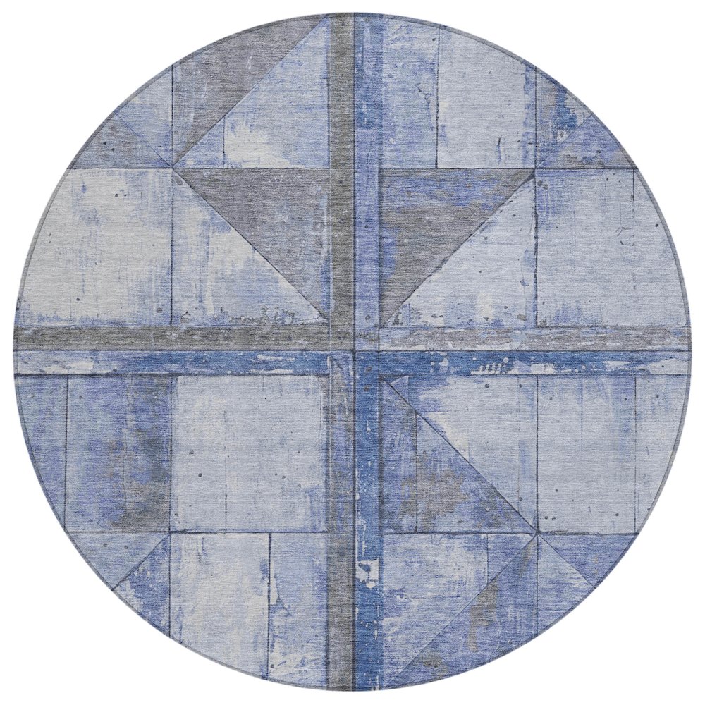Machine Washable Indoor/Outdoor Chantille Denim 8' x 8' Round Rug. Picture 1