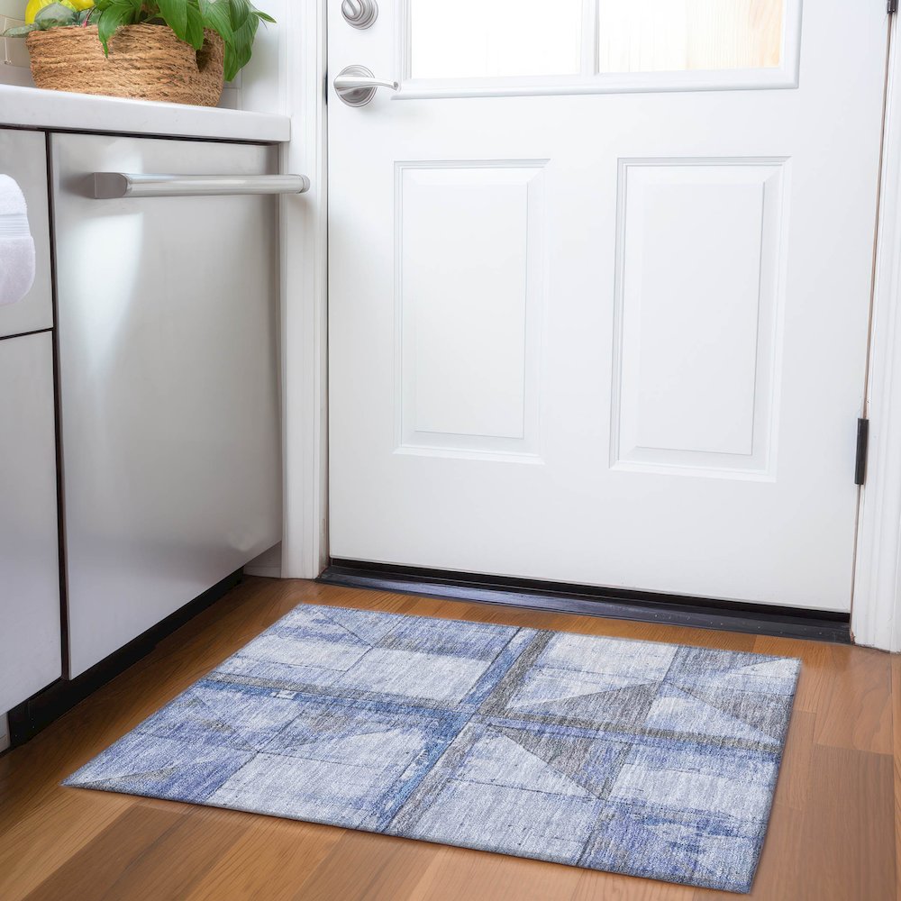 Machine Washable Indoor/Outdoor Chantille Denim 1'8" x 2'6" Rug. Picture 5