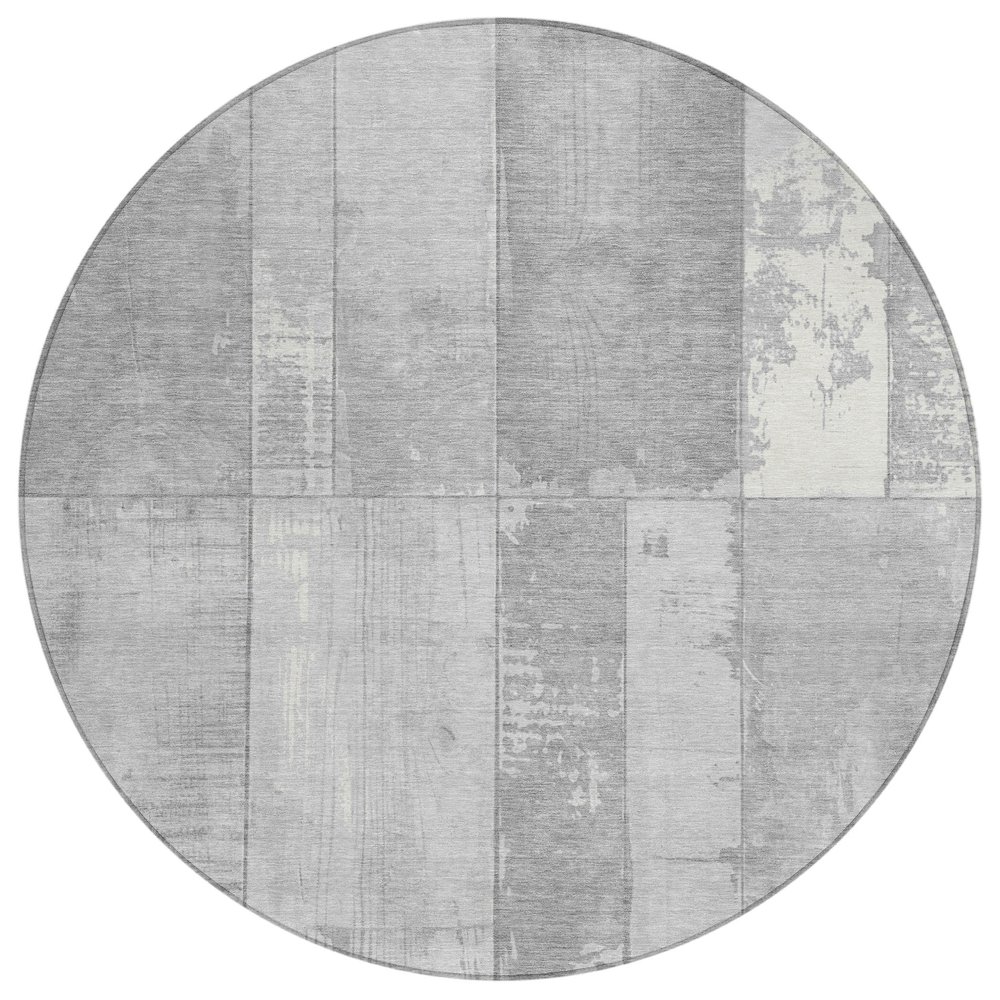 Machine Washable Indoor/Outdoor Chantille Gray 8' x 8' Round Rug. Picture 1