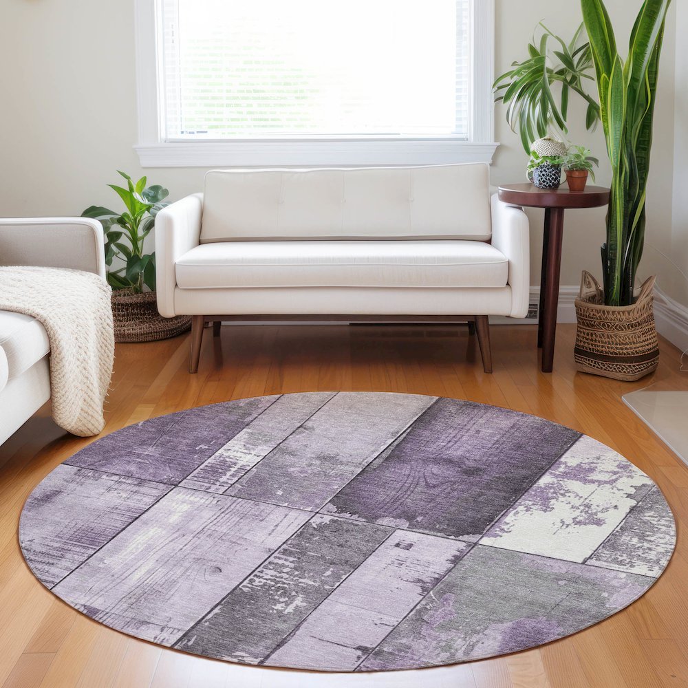 Machine Washable Indoor/Outdoor Chantille Purple 8' x 8' Round Rug. Picture 5