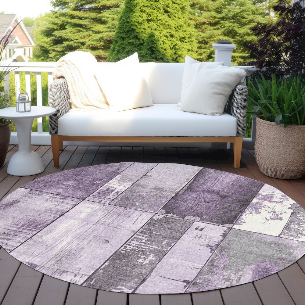 Machine Washable Indoor/Outdoor Chantille Purple 8' x 8' Round Rug. Picture 6