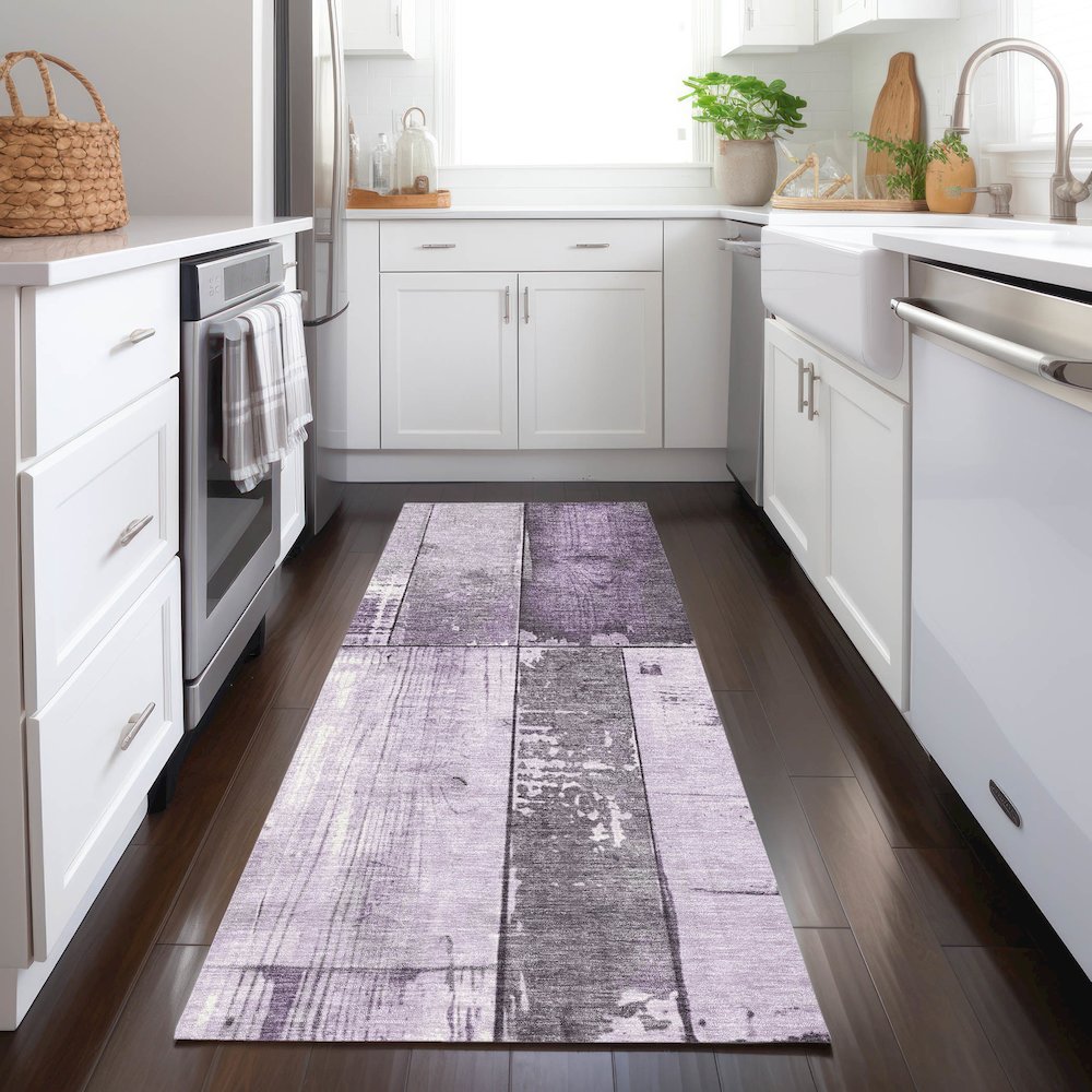 Machine Washable Indoor/Outdoor Chantille Purple 2'3" x 7'6" Runner Rug. Picture 5