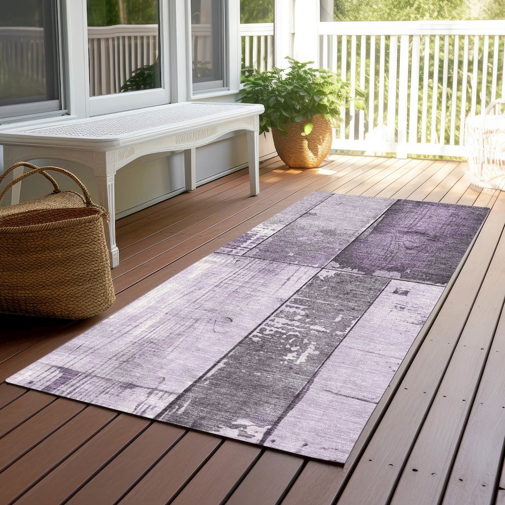 Machine Washable Indoor/Outdoor Chantille Purple 2'3" x 7'6" Runner Rug. Picture 6