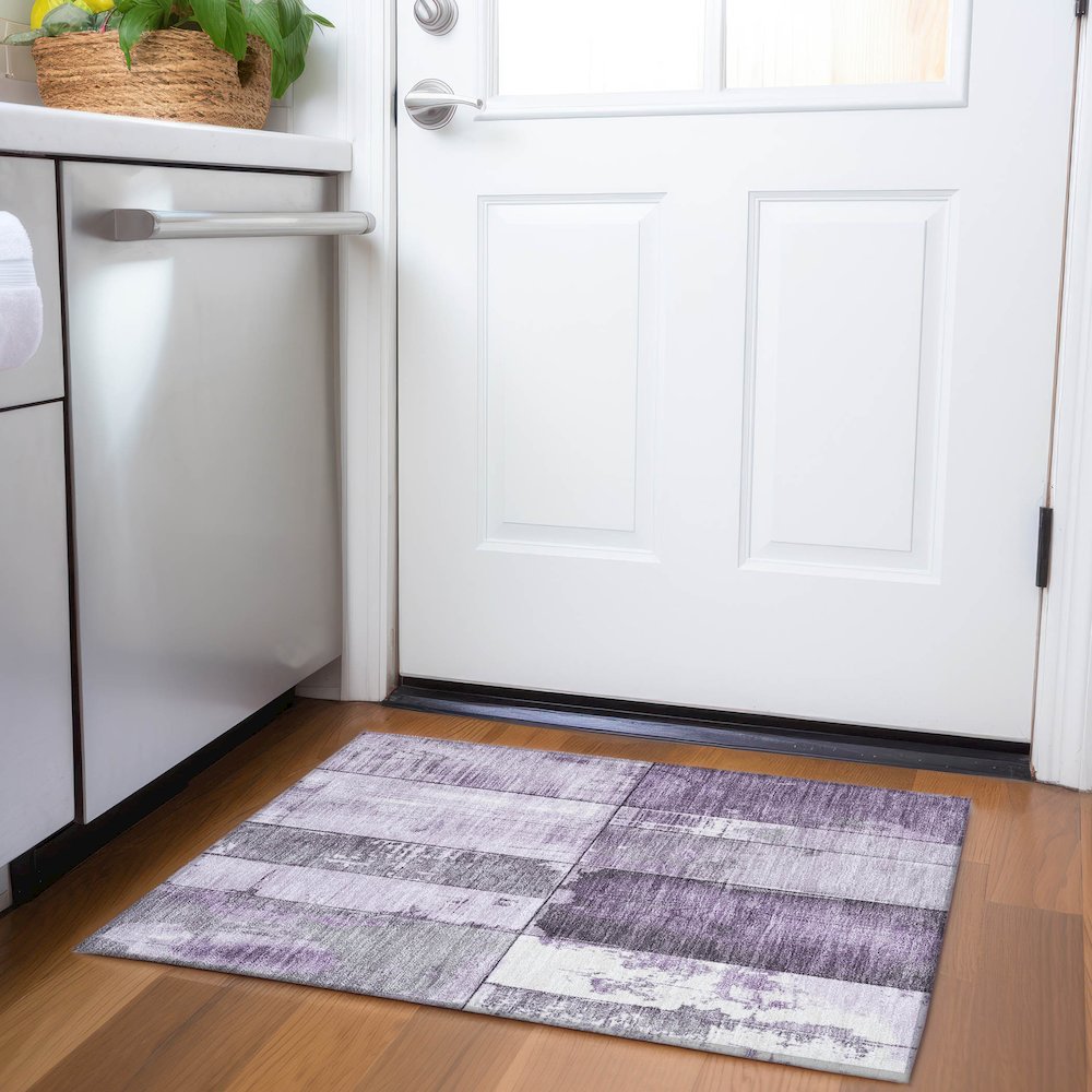 Machine Washable Indoor/Outdoor Chantille Purple 1'8" x 2'6" Rug. Picture 5
