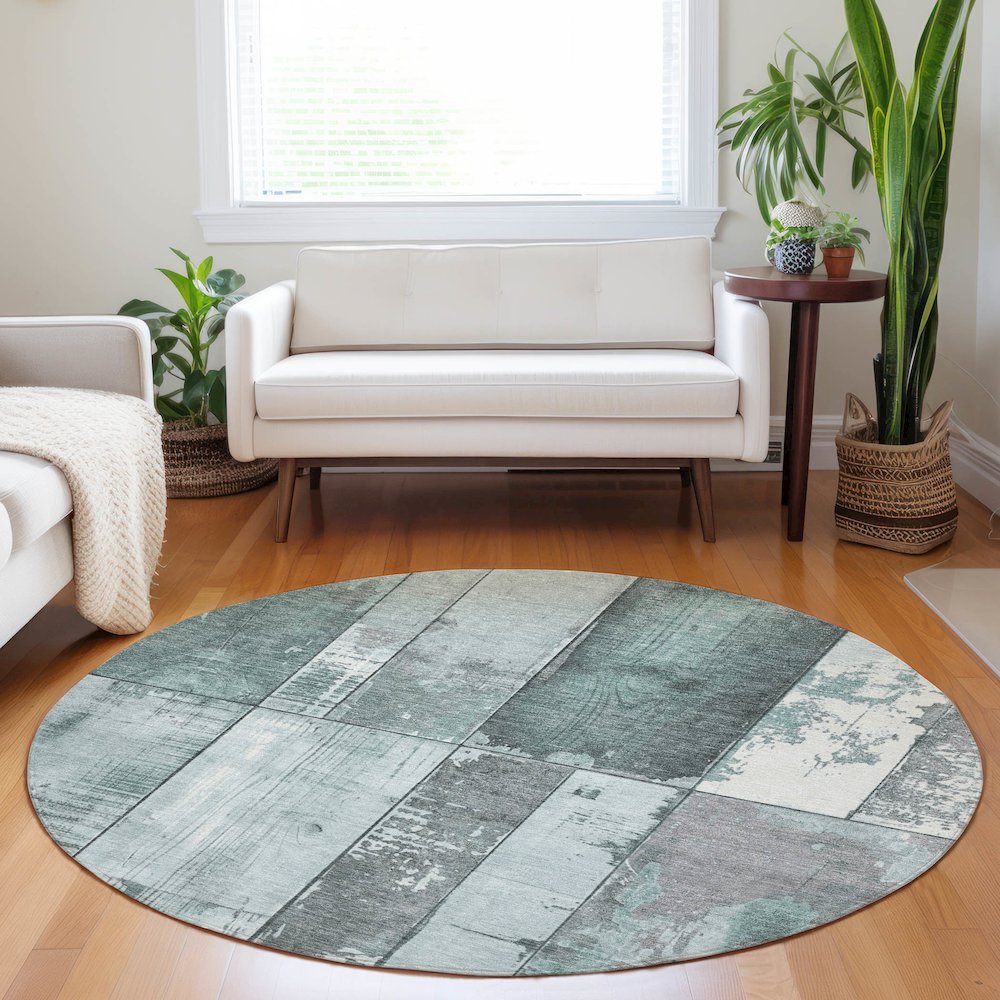 Machine Washable Indoor/Outdoor Chantille Seafoam 8' x 8' Round Rug. Picture 5