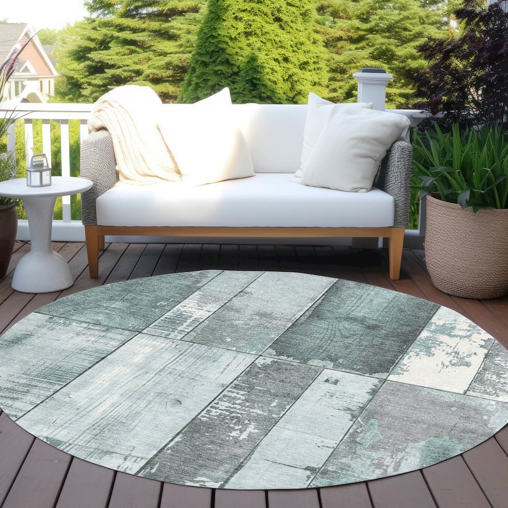 Machine Washable Indoor/Outdoor Chantille Seafoam 8' x 8' Round Rug. Picture 6