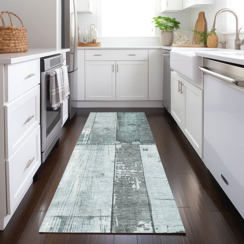 Machine Washable Indoor/Outdoor Chantille Seafoam 2'3" x 7'6" Runner Rug. Picture 5