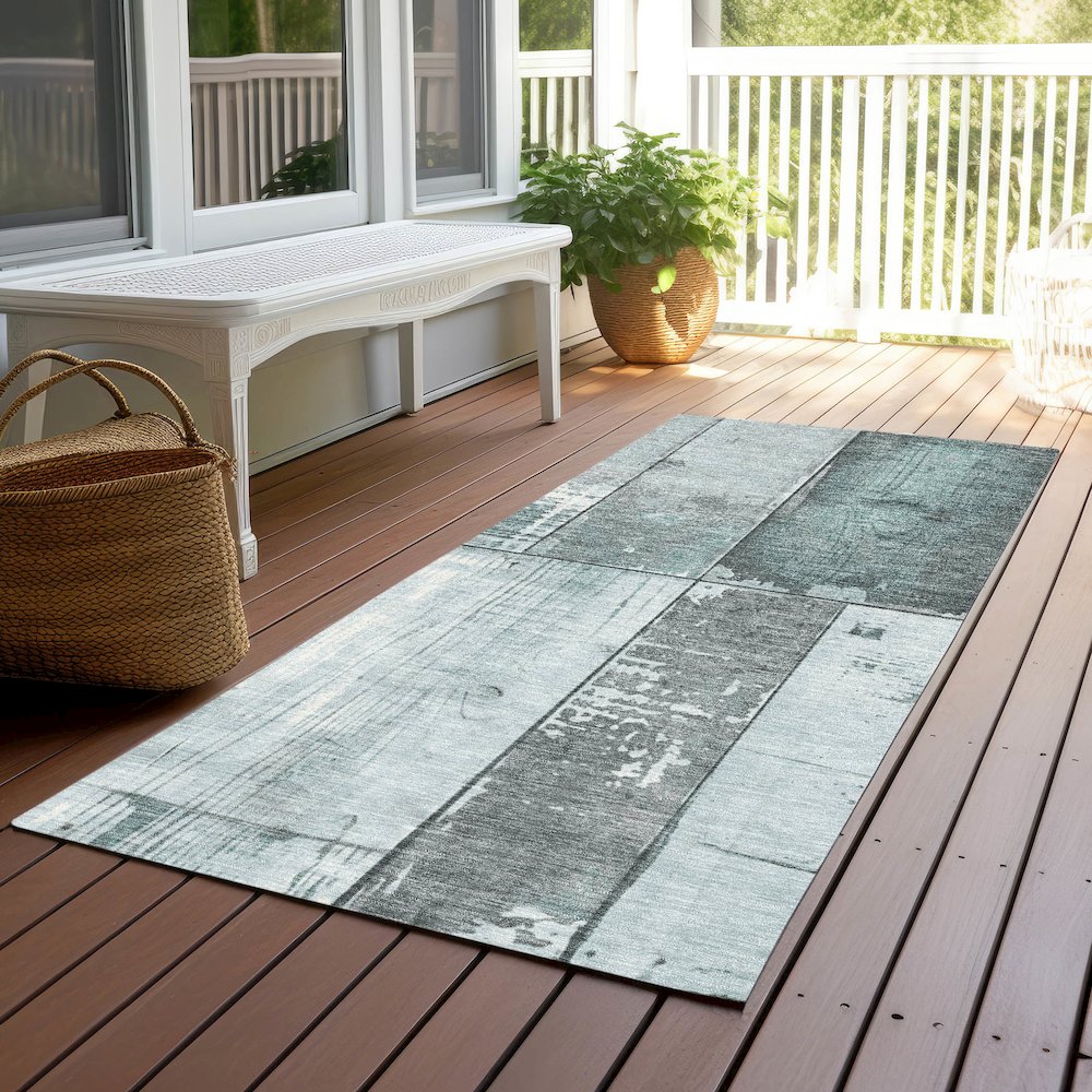 Machine Washable Indoor/Outdoor Chantille Seafoam 2'3" x 7'6" Runner Rug. Picture 6