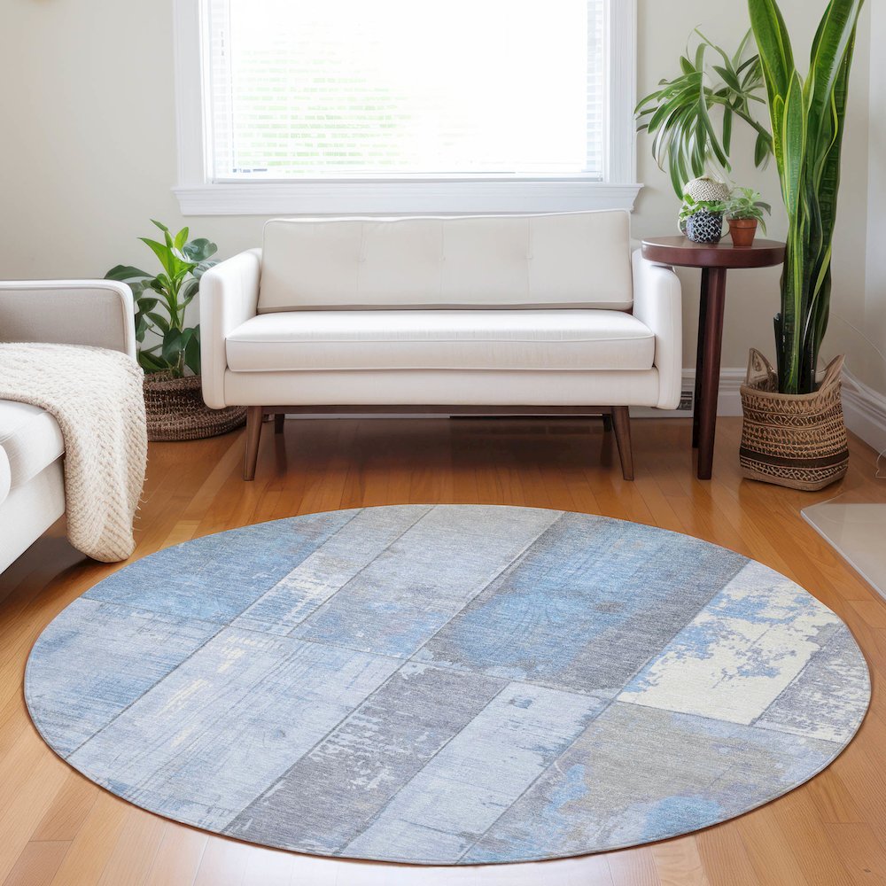 Machine Washable Indoor/Outdoor Chantille Sky 8' x 8' Round Rug. Picture 5