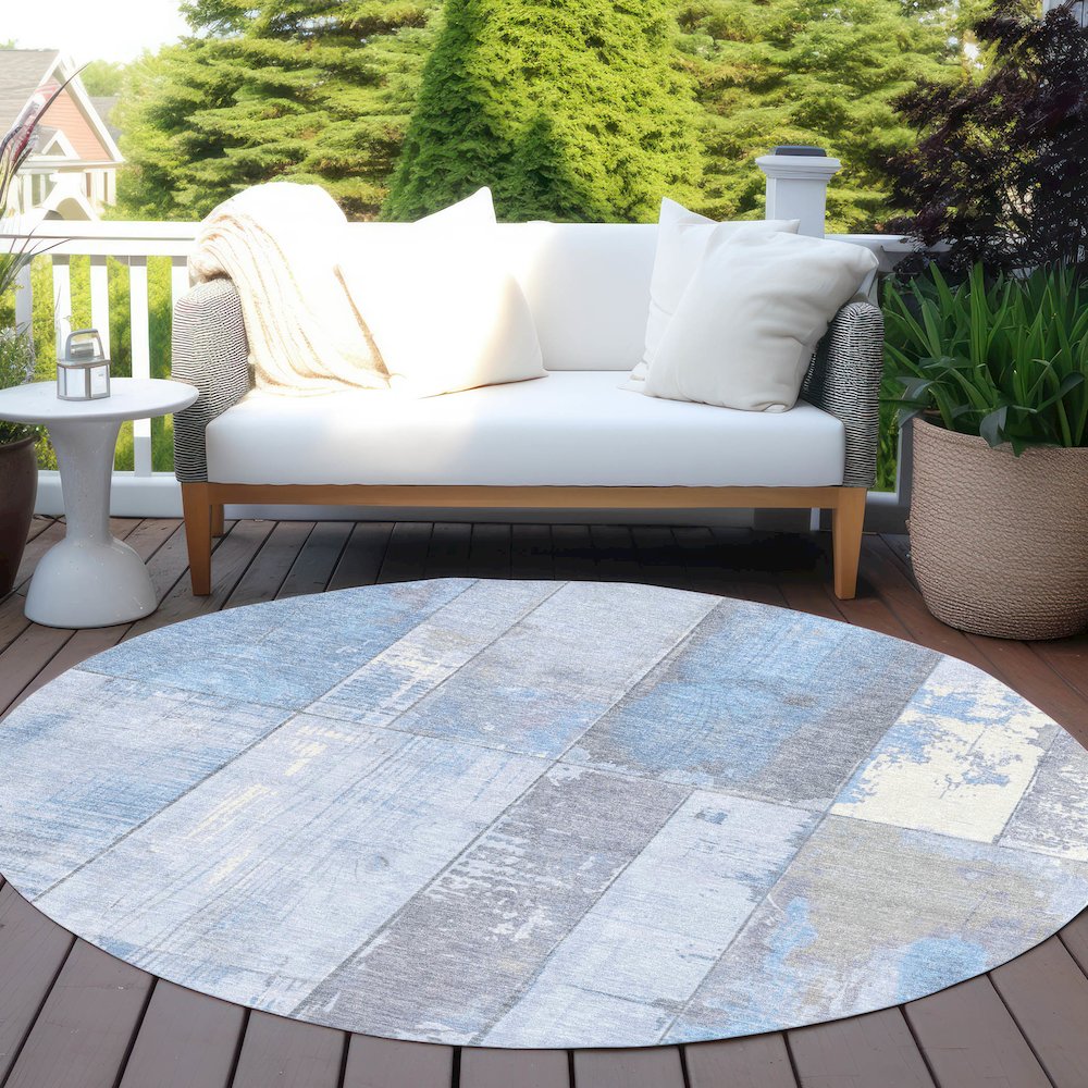 Machine Washable Indoor/Outdoor Chantille Sky 8' x 8' Round Rug. Picture 6